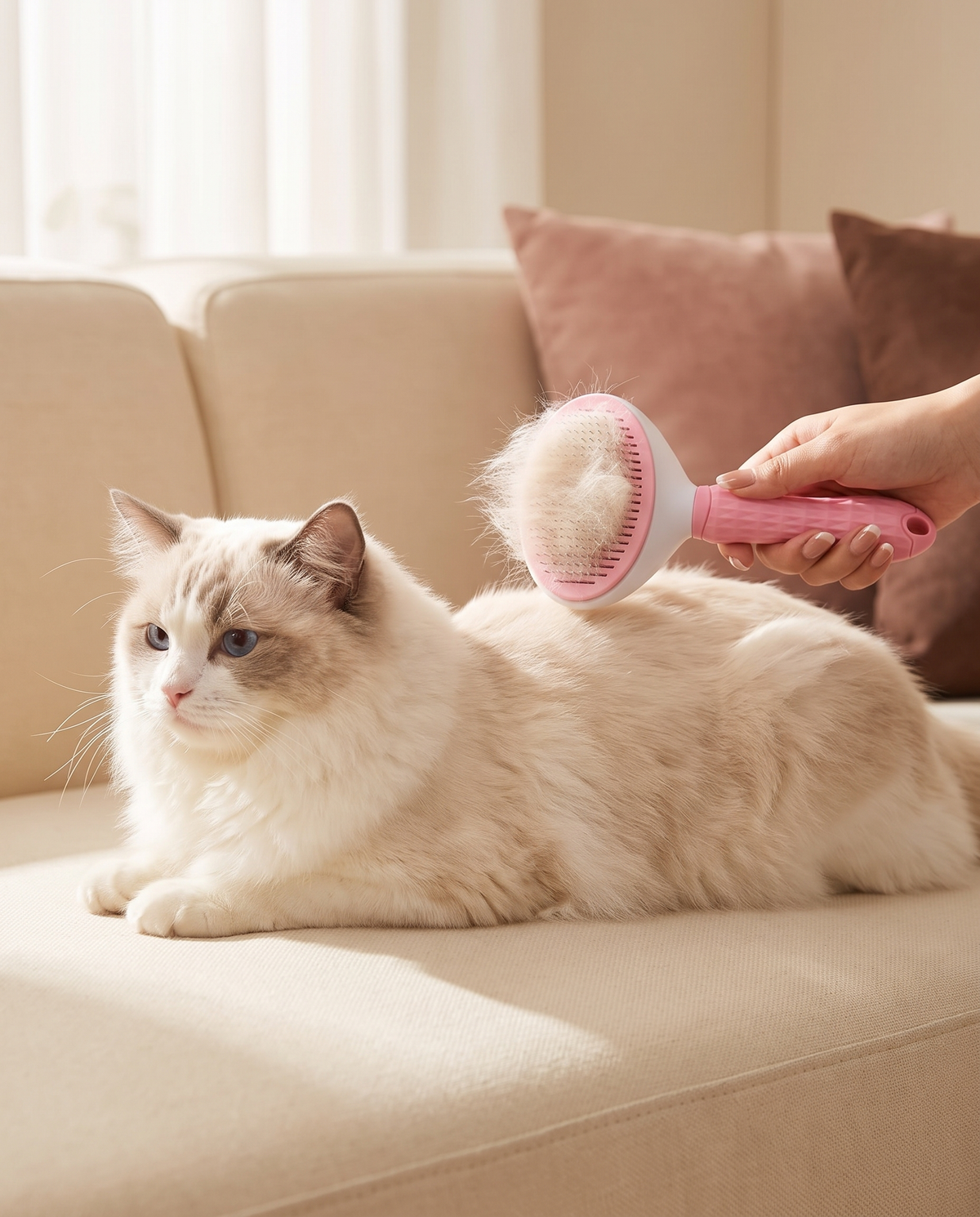 Brushing a cat with The One-Click Brush