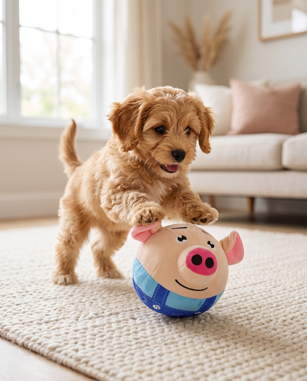 The Bounce Ball plush pig bouncing dog toy