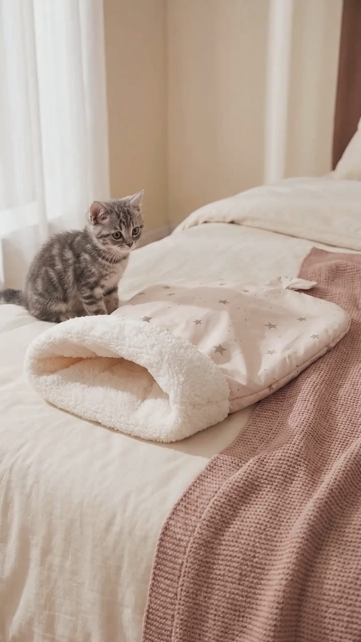 A kitten tucks into The Tuck-In Bag